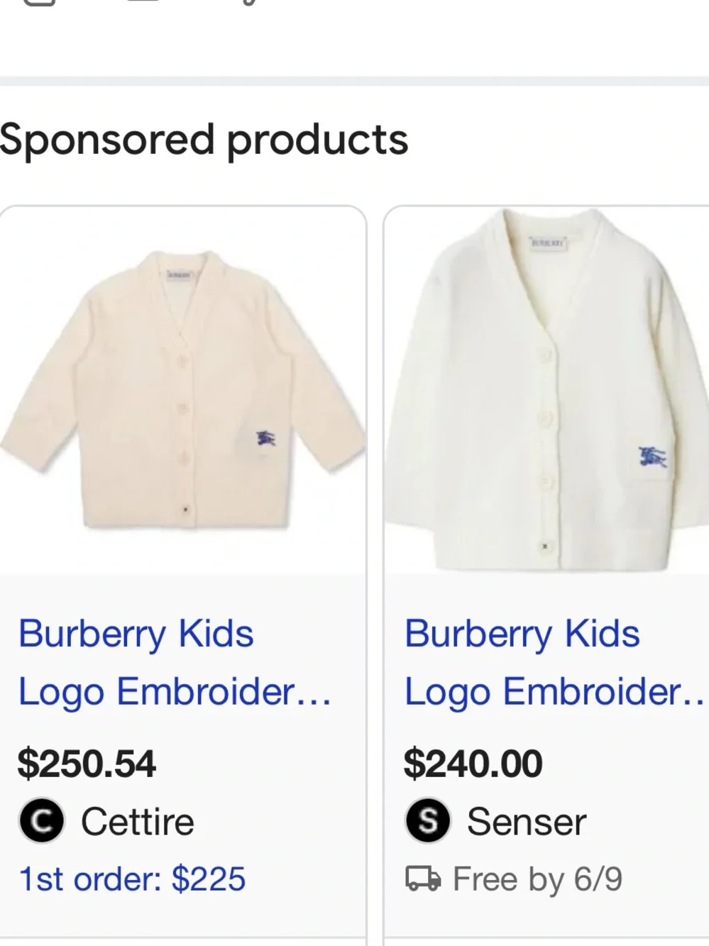 BURBERRY kids Cream Knit Cardigan with Blue Motif. NWT 6 months and up. 68cm